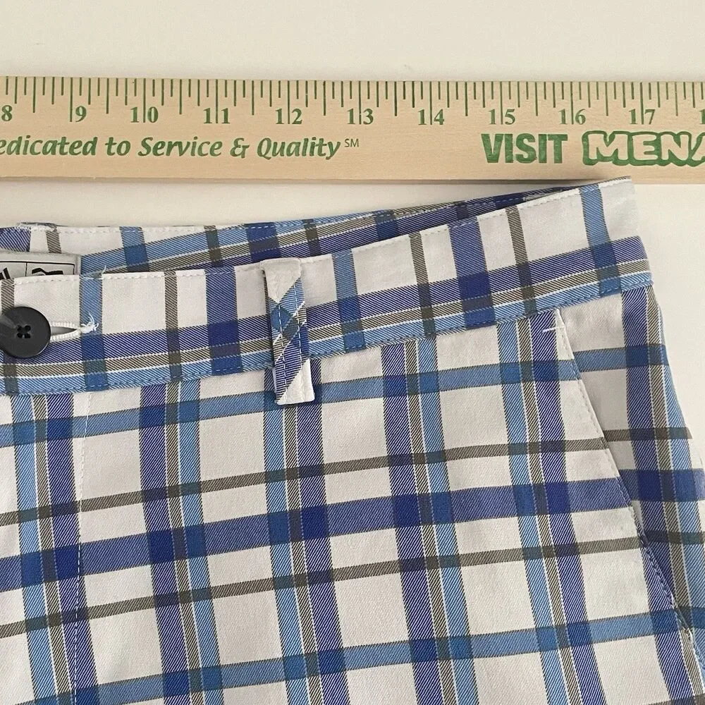 Adidas Shorts Men's Size 33 Blue Tan Plaid Golf Chino Polyester 10.5